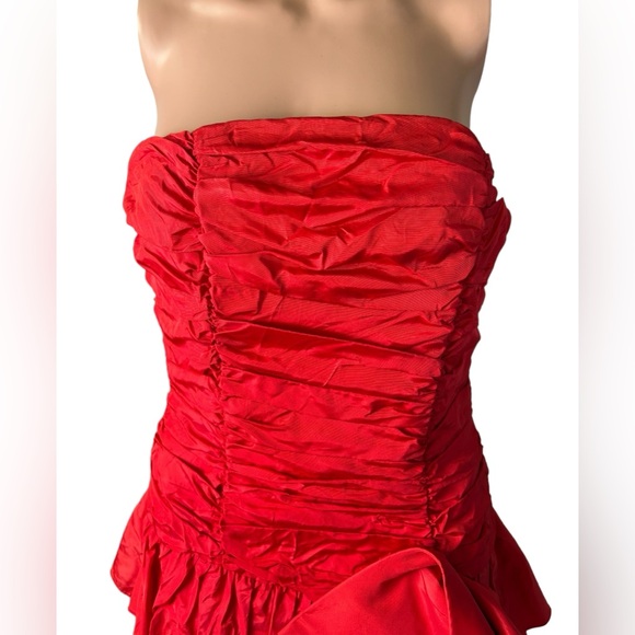 JOLIE MADAME rare vintage strapless red prom cocktail dress front bow size 9/10 - Picture 7 of 8